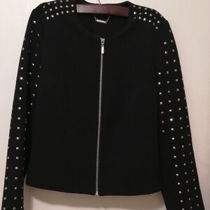 Slimming Jacket By Peter Nygard Black Studded Zip-Front Size 8